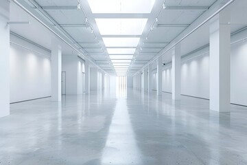 Obraz premium Empty White Hallway with Rectangular Skylights