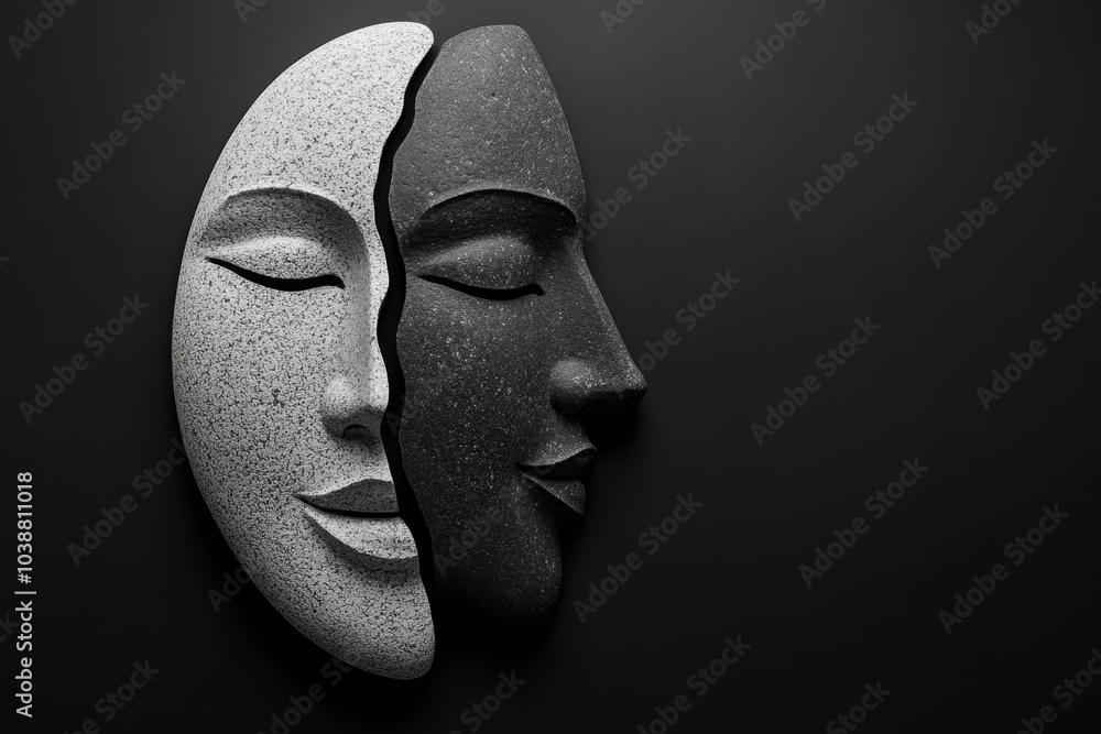 Poster outline of a face, half in darkness and half in light, symbolizing duality in subjective experience