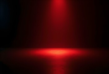 Naklejka premium A singular red spotlight shining from above, creating a stark contrast with the intense black of the floor, emphasizing the isolation of the light create with ai