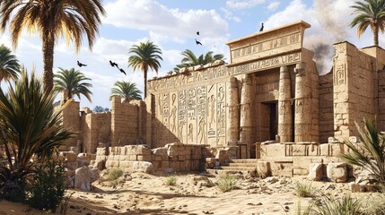 Obraz premium Ancient Egyptian Soldier's Barracks with Hieroglyphics