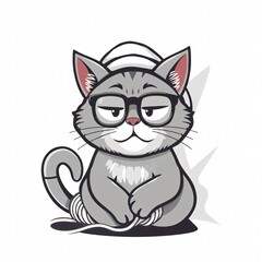A cool cartoon cat wearing glasses and headphones sits relaxed, enjoying music while coiled in earphone wires