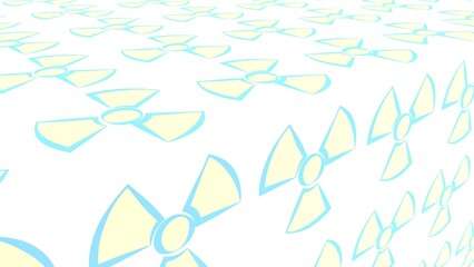 Light background from the sign of nuclear danger. Nuclear fusion. 3D rendering.