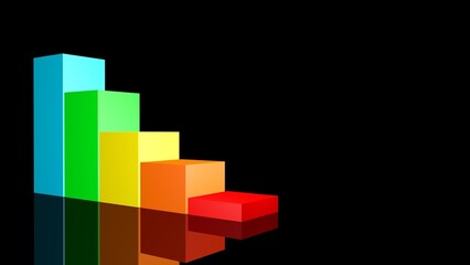 Colored columns. Growth chart. Business project. Sales report. 3D rendering.