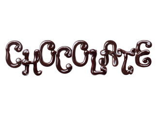 The word Chocolate is made of hot melted chocolate isolated on a white background