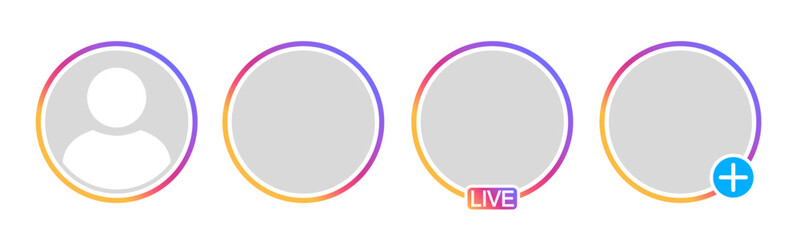Profile icon set icons, Instagram live video streaming frame set, social media avatar frames, user profile avatar frame for broadcast stream, live broadcast social network stories circle frame