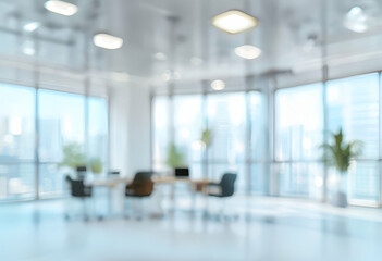 Photo blurred background of a light empty open space modern office interior with panoramic windows
