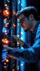 Obraz premium Diligent IT Technician at Server Rack