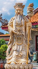 Fototapeta premium Humble Figure Holding Staff in Scenic Setting