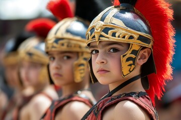 Spartan training grounds, with young boys practicing combat skills under the watchful eyes of their instructors