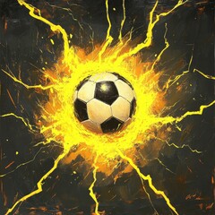 Naklejka premium Football Amid Yellow Lightning Bolts