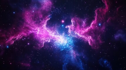 Obraz premium A vibrant cosmic scene showcasing colorful nebulae and stars in deep space.