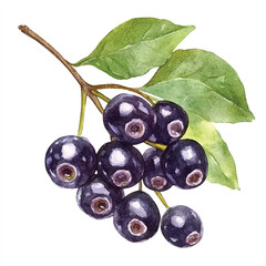 Chokeberry fruit watercolor clipart illustration