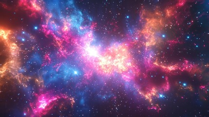 Fototapeta premium A vibrant cosmic scene showcasing colorful nebulae and stars in deep space.