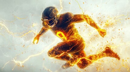 Fototapeta premium Powerful football image with vibrant yellow lightning bolts crackling around it, emphasizing the strength of the sport, on a white background