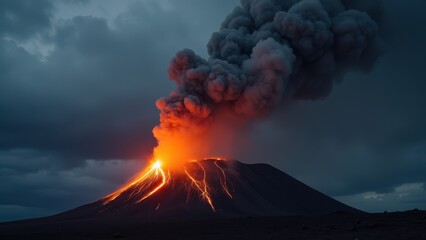 Dramatic Volcano Eruption with Fiery Lava Flow
