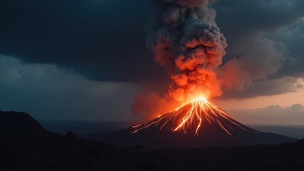 Fototapeta premium Eruption of a Volcano with Dramatic Smoke and Flames