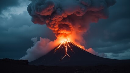 Fototapeta premium Dramatic Volcano Eruption with Lava and Ash Cloud