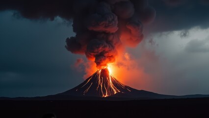 Fototapeta premium Dramatic Volcanic Eruption with Fiery Lava Flow