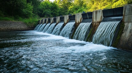 Water Flow at Modern Miniature Hydroelectric Dam Structure