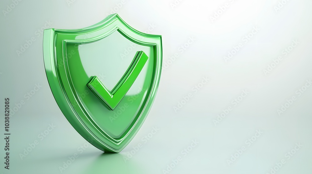 Wall mural cartoon 3d icon safety shield check mark perspective . green symbol security safety icon. checkmark 