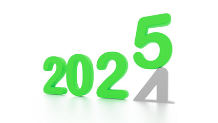 2025 new year, happy new year 2025, 3d illustration of 2025 green 3d text turning year from 2021 to 2022. white background with empty space for text