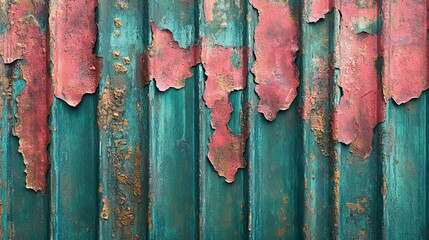 Vintage oxidized copper patina corrugated metal background 