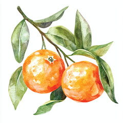 Clementine fruit watercolor clipart illustration