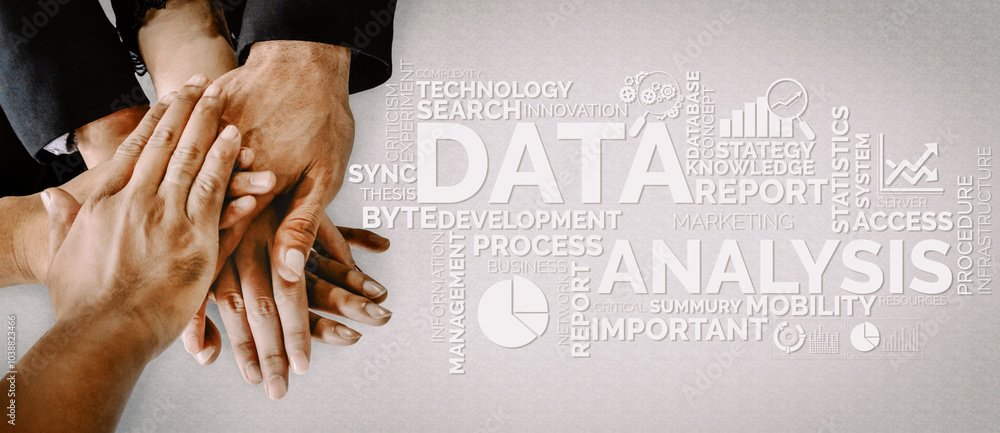Poster data analysis for business and finance concept. interface showing future computer technology of prof