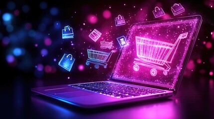 Cyber monday shopping excitement with digital carts and glowing online sales theme