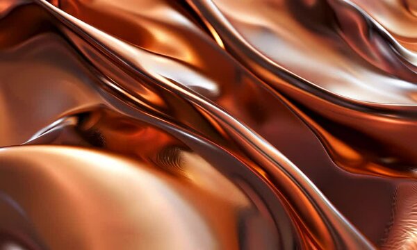 Closeup of shimmering copper wave textures in abstract metallic design