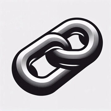 Stylized black-and-white chain link illustration with a three-dimensional effect, symbolizing connection
