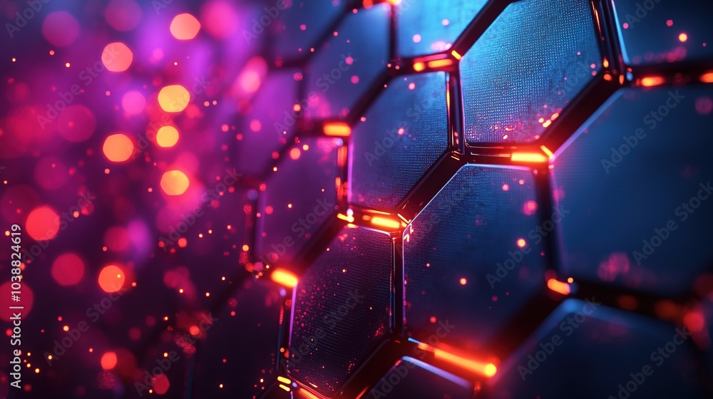 Wall mural Abstract Hexagon Pattern with Glowing Lights