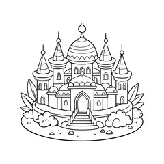 hand drawn vector illustration of a princess palace castle coloring page