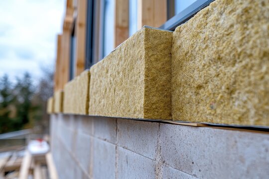 Building thermal insulation for facades using mineral wool for energy efficiency in commercial structures