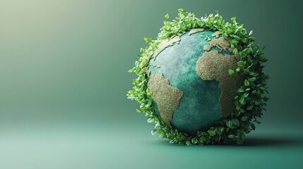 Fototapeta premium Ecofriendly globe icon made of leaves and vines floating