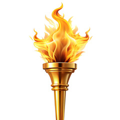 Golden Torch with Bright Flames Isolated on Transparent Background