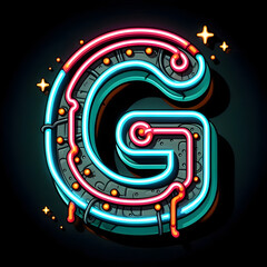 검은 배경, 알파벳 대문자 "G", 네온사인 (black background, Alphabet capital "G", neon sign)	

