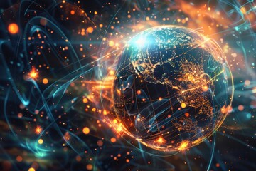 Obraz premium Internet connection facilitating global data transfer and communication