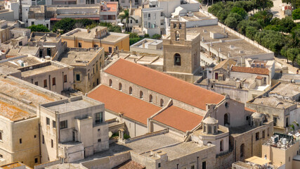 Aerial view of the Cathedral of Santa Maria Annunziata located in Otranto, Salento, Puglia, Italy....