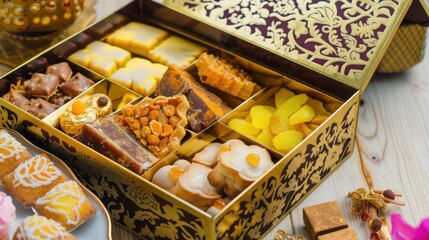 Fototapeta premium Gourmet Gift Box with Assorted Cookies and Sweets