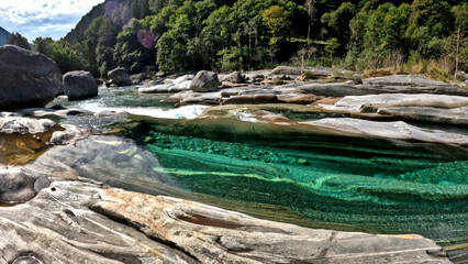 Ponte dei Salti and Verazca River with beautiful blue-green water