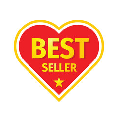 Best seller heart shaped badge concept vector illustration. Best seller icon logo sign. Best seller heart sticker. Graphic design element. 