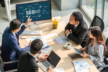 SEO search engine optimization for modish e-commerce and online retail business showing on computer...