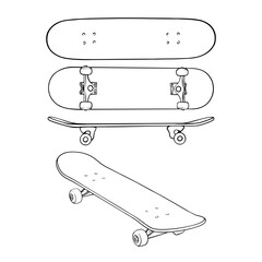 vector line art drawing illustration set collection of a skateboard © Riza