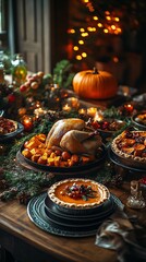 Fototapeta premium Thanksgiving table with traditional dishes
