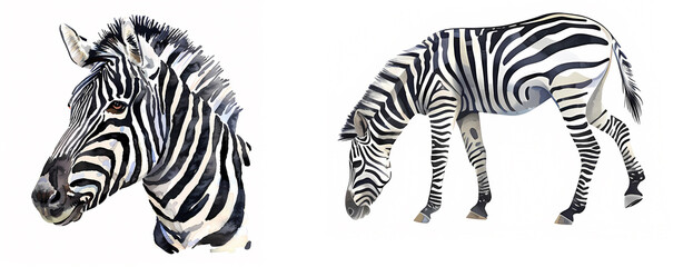 clipart on a white background, isolate safari animals, zebra watercolor