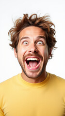 Excited Person in Vibrant Clothes and Joyful Expressions: Colorful Portrait on White Backgrounds for Stock Photography