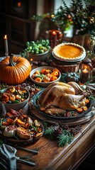 Traditional Thanksgiving dinner table