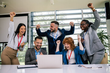 Portrait of multiracial business people. Celebrating their success.