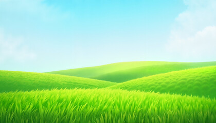 Fototapeta premium Vibrant green grassy hills under a clear sky, fresh mood, abstract style with copy space